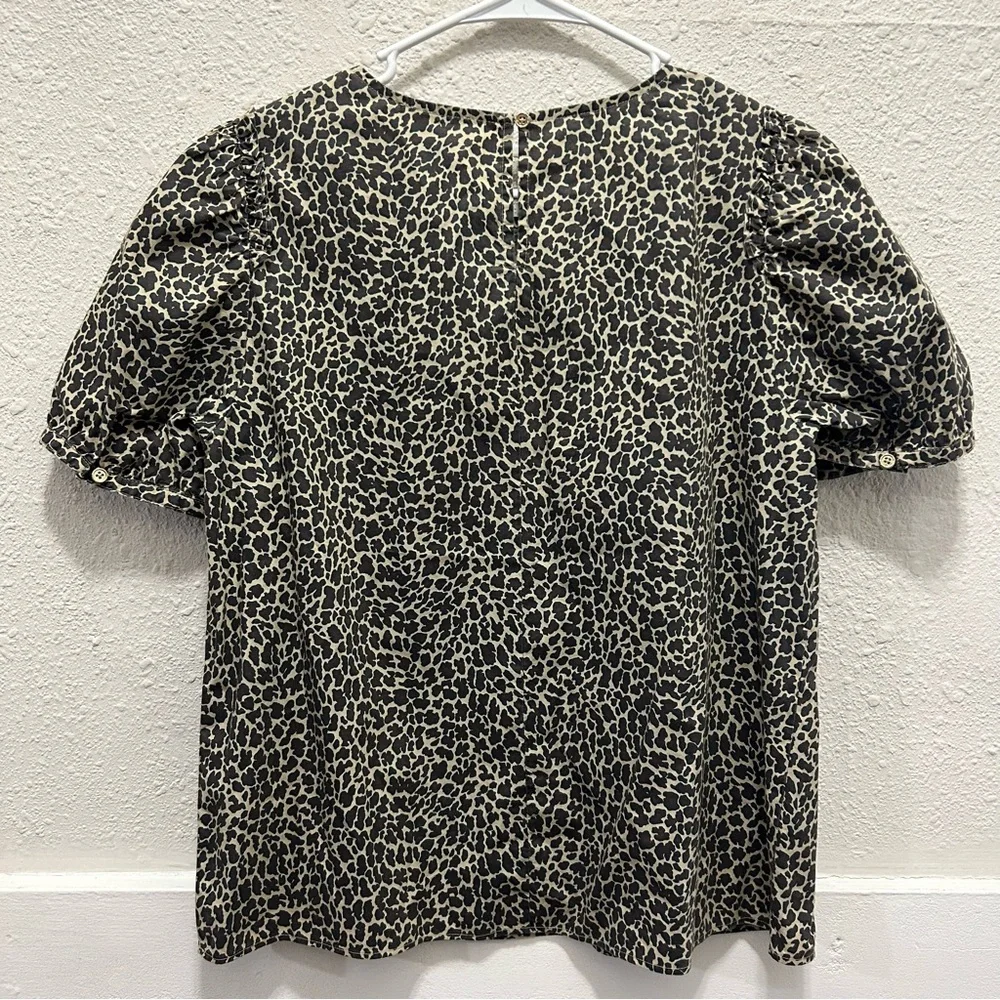J. Crew Leopard Puff Sleeve Cotton Top Size M